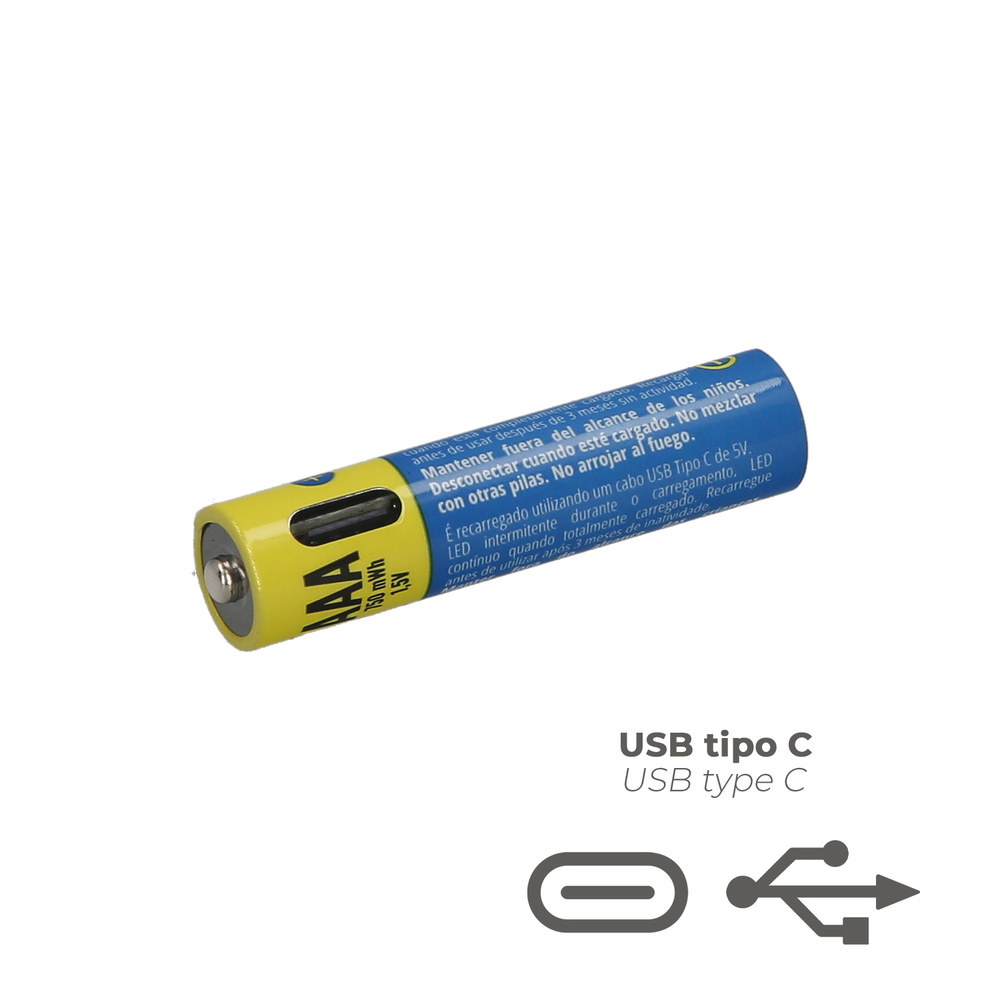 Pila Litio Recargable "AAA" 1,5V USB-C (4 Unidades) - Imagen 3