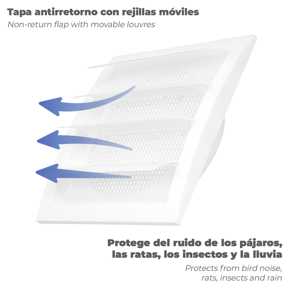 Rejilla De Plastico Con Malla Posterior Y Lamas Movibles 20x20 cm - Imagen 3