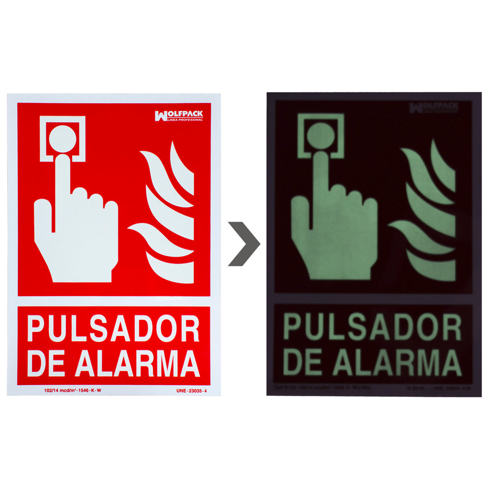 Cartel / Señal Fluorescente Pulsador Alarma 21x 30 (Alt.) cm. - Imagen 2
