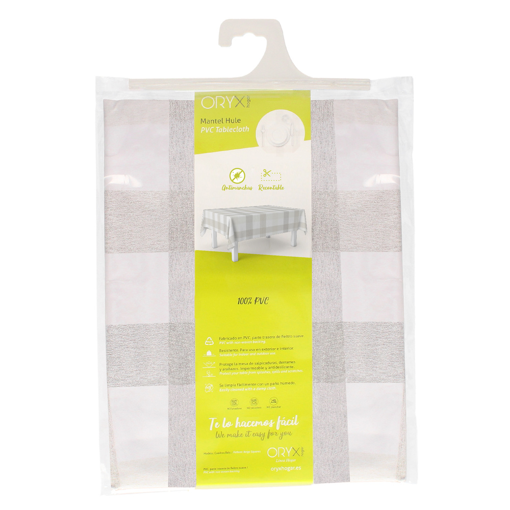 Mantel Hule Rectangular Cuadros Beige Impermeable Antimanchas PVC 140x250 cm. Recortable Uso Interior y Exterior - Imagen 4