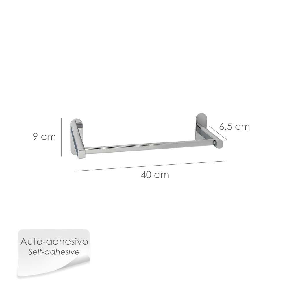 Toallero Barra 40 cm. Color Inox Con Efecto Espejo, Autoadhesivo Resistente, Porta Toallas, Toallero Adhesivo Pared/Mueble - Imagen 2