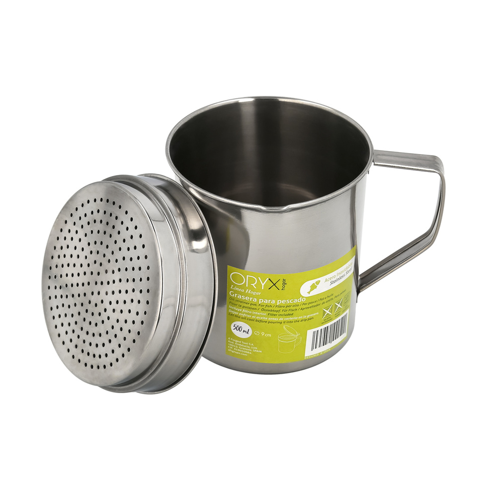 Grasera Acero Inoxidable Para Pescado Aceitera Aceite Usado 0,5 L. Con Colador y Tapa, Recipiente Reciclaje Aceite Usado Pescado - Imagen 4