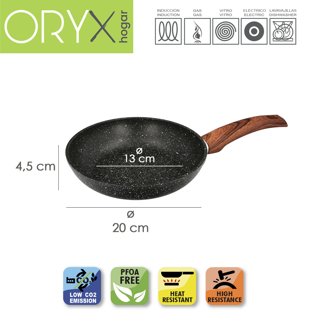 Sarten Aluminio Forjado Antiadherente Ø 20 x 4,5 cm. Mango Engomado / 5 capas / Acabado Piedra / Apta Para Todo Tipo de Cocinas - Imagen 2