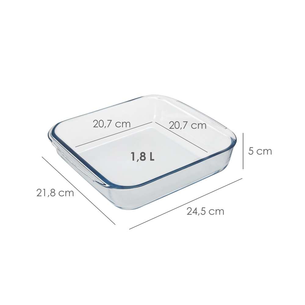 Fuente Horno Cristal Borosilicato Cuadrada 1,8 L. 20,7x20,7 cm. Ideal Meclas, Ensaladas, Postres, Cocina, Resposteria. Libre BPA - Imagen 2