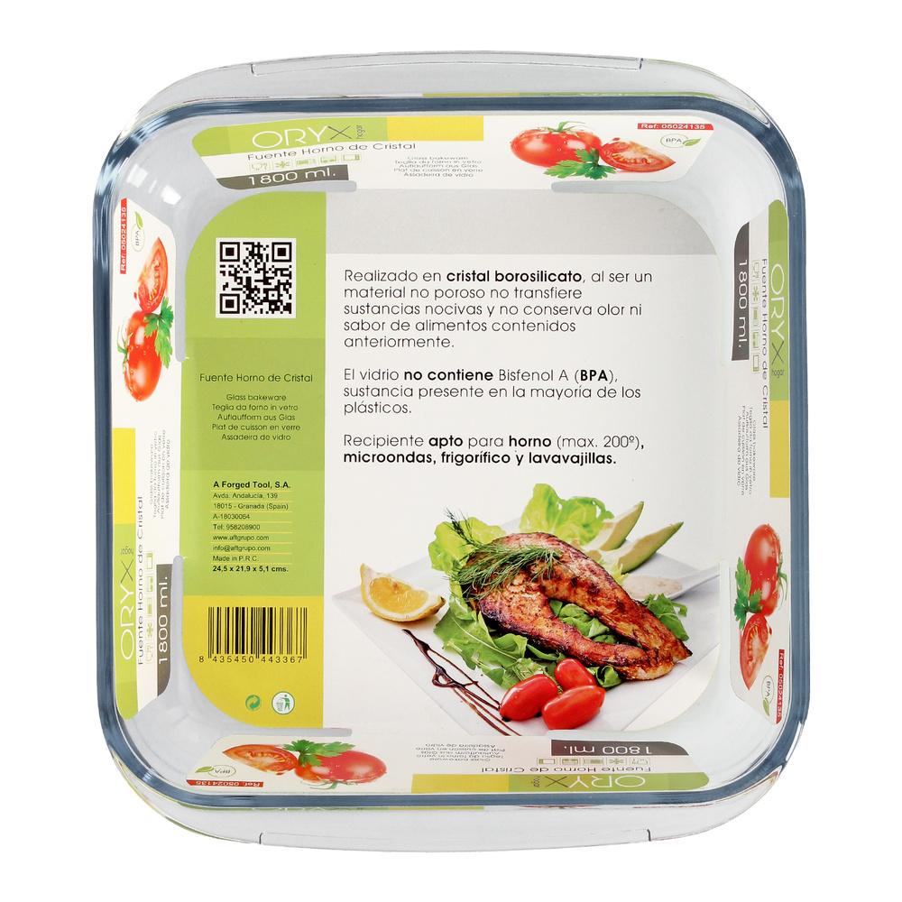 Fuente Horno Cristal Borosilicato Cuadrada 1,8 L. 20,7x20,7 cm. Ideal Meclas, Ensaladas, Postres, Cocina, Resposteria. Libre BPA - Imagen 4