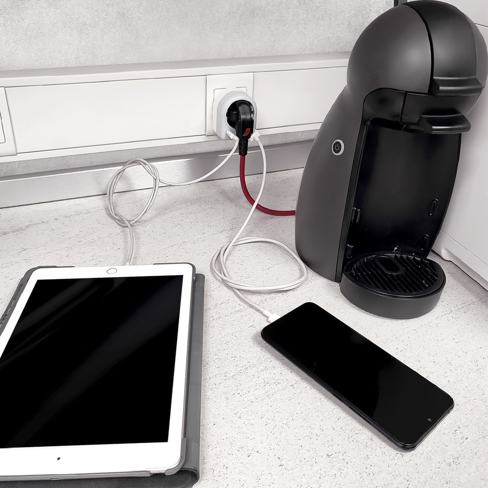 Enchufe / Adaptador Schuko Con 2 Tomas, USB A / C. Potencia Maxima 3680 W. Cargador Moviles, Cargador 2 Tomas, Adaptador Moviles - Imagen 4
