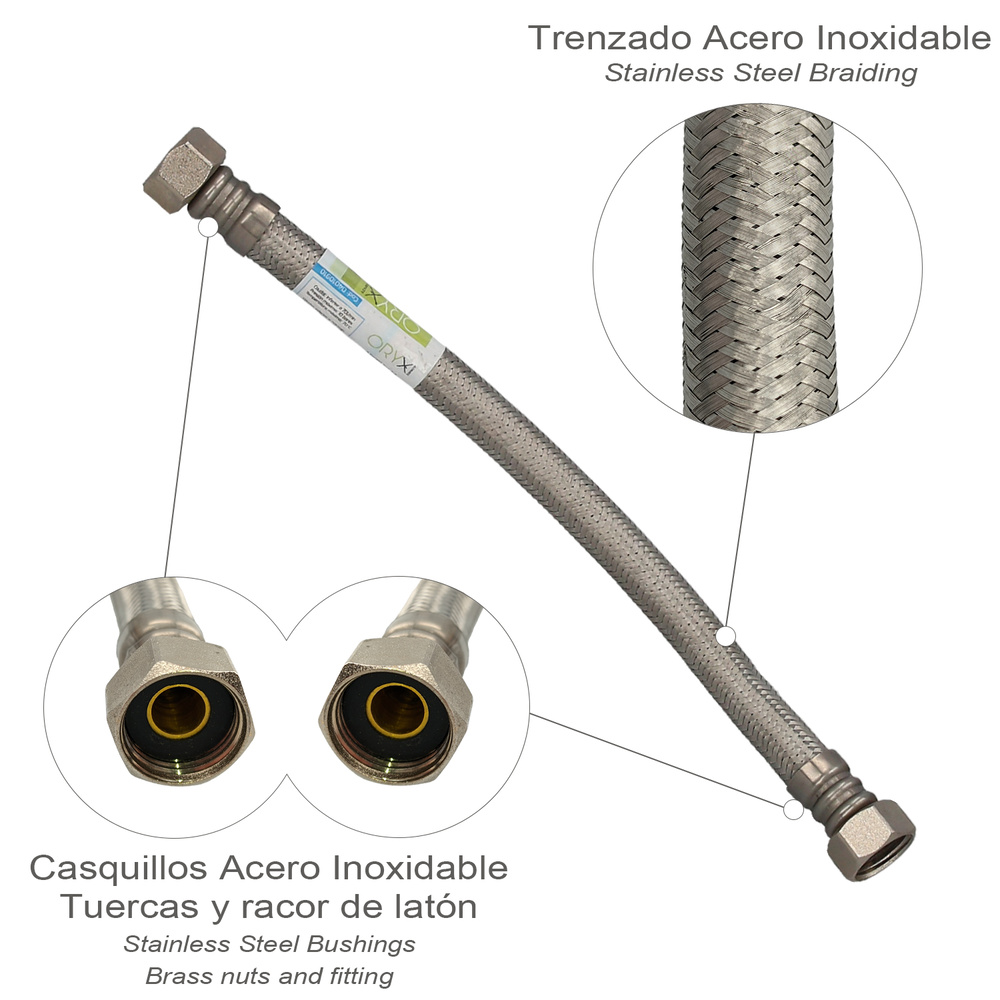 Latiguillo Flexible Reforzado Acero Inoxidable Termo Hembra 1/2" - Hembra 1/2" Longitud 300 mm - Imagen 2