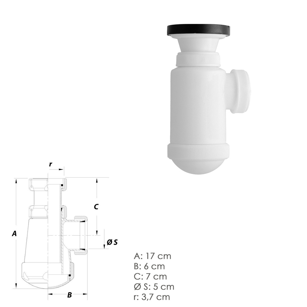 Sifon Botella Extensible 1 1/2 Con Válvula y Tapón - Imagen 2