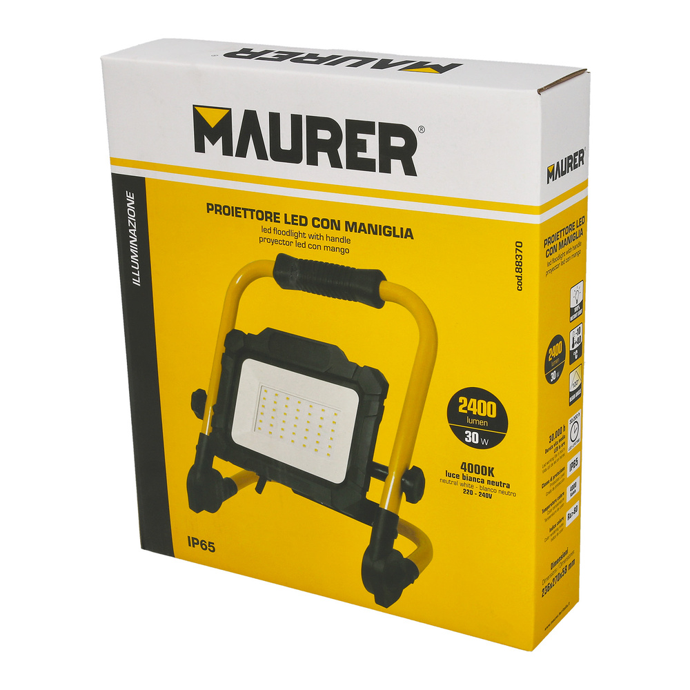 Foco Led Plano 30 Watt. Luz Blanca 4000º K IP 65 3300 Lumenes Con Asa de Transporte - Imagen 5