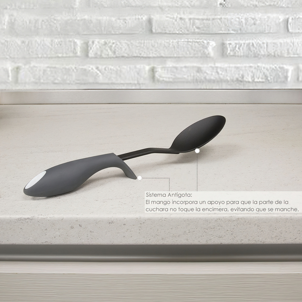 Cuchara Servir Cocina Nylon Con Mango Antigotas Engomado 32,5x6cm - Imagen 2