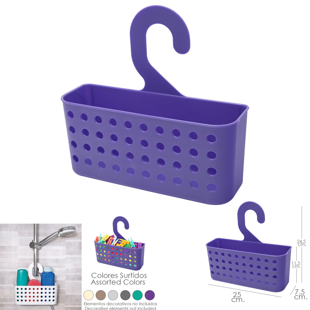 Cesta Plastico Multiusos (Pinzas / Duchas) Con Colgador Colores Surtidos - Imagen 2