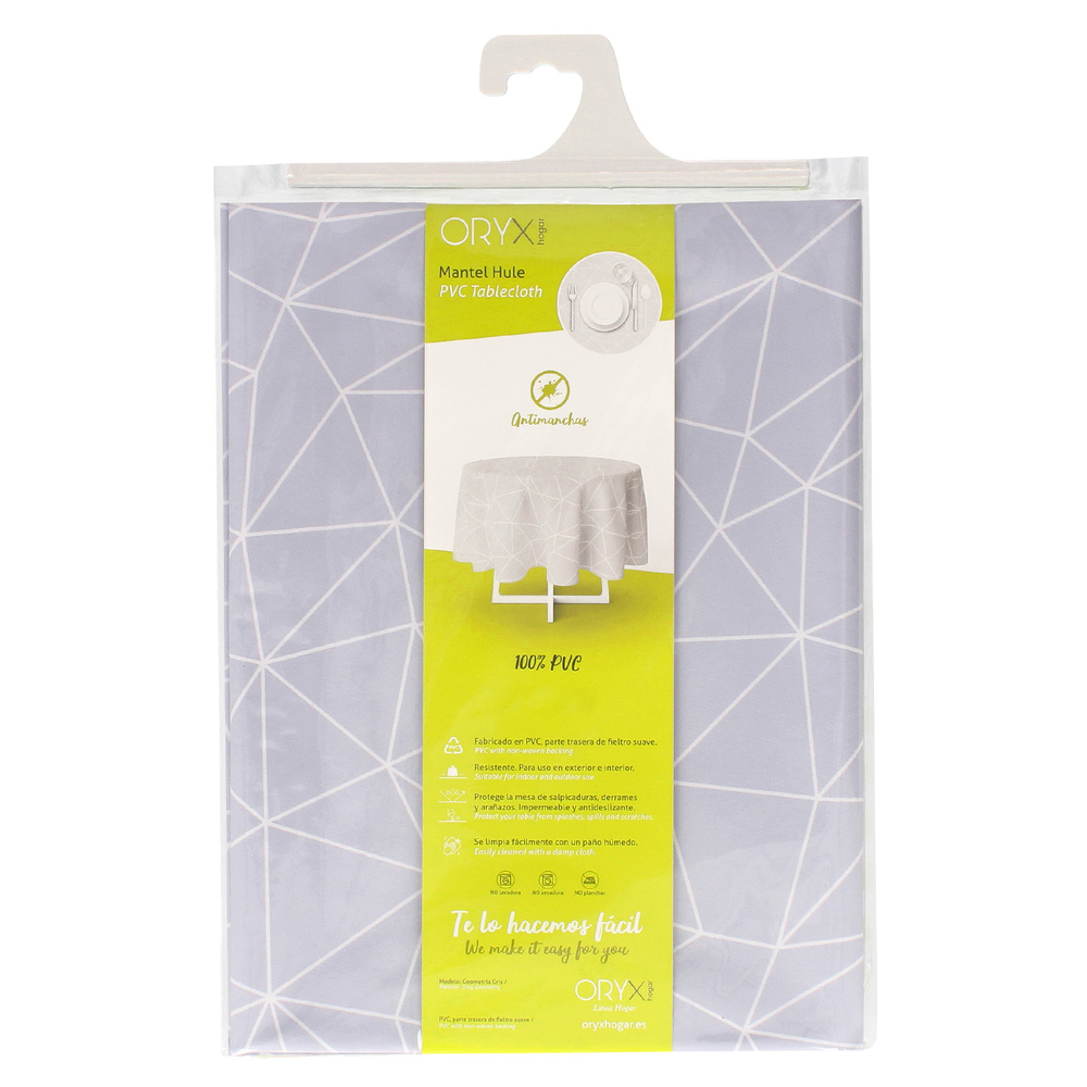 Mantel Hule Geometrico Gris Impermeable Antimanchas PVC Ø 140 cm. Uso Interior y Exterior - Imagen 4