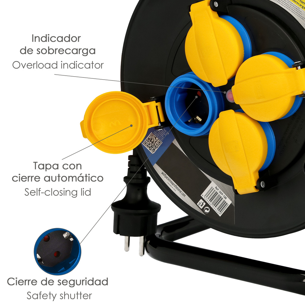 Extensible Industrial 25 metros Protección IP44 Con Tapas, Extensible Electrico, Enrollacables, Alaragadera, Cable Extensible - Imagen 2
