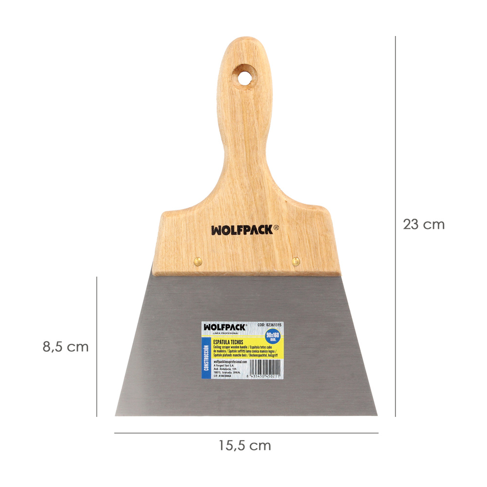 Espatula Techos Mango Madera Hoja Acero 90 x 160 mm. Aplicar Yeso, Pintora, Masillas, Pladur, etc. - Imagen 2