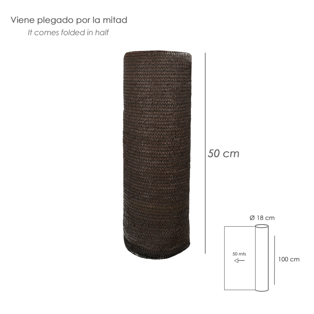 Malla Sombreo Rollo 1 x 50 metros, Reduce Radiación, Protección Jardín y Terraza, Regula Temperatura, Color Marrón - Imagen 2