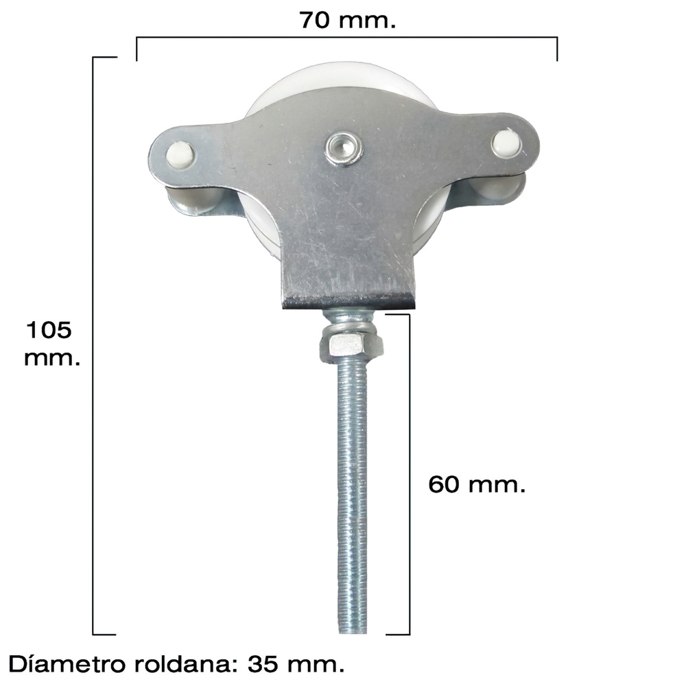 Polea Tendedero Wolfpack Zincado 60 mm. Roldana Plástico con Tornillo - Imagen 2