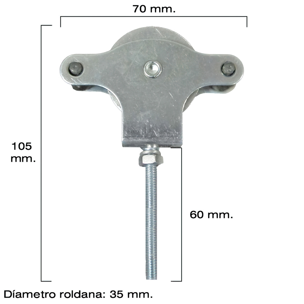 Polea Tendedero Wolfpack Zincado 60 mm. Roldana Metal con Tornillo - Imagen 2