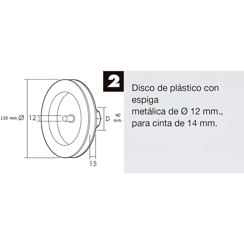 Disco Persiana Plastico Espiga Metalica 120x40 mm. Cinta 14 mm. - Imagen 3