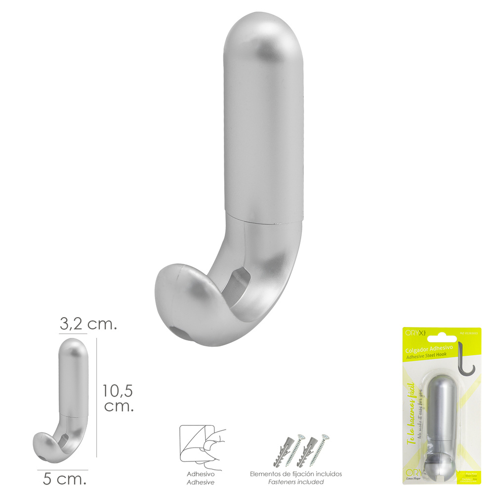 Colgador Adhesivo / Atornillable Plateado Mate - Imagen 2