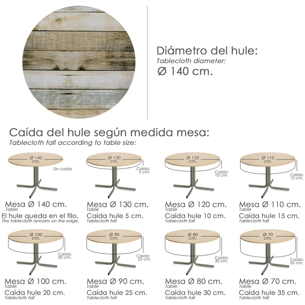 Mantel Hule Redondo Tablones Madera Impermeable Antimanchas PVC Ø 140 cm. Uso Interior y Exterior - Imagen 5