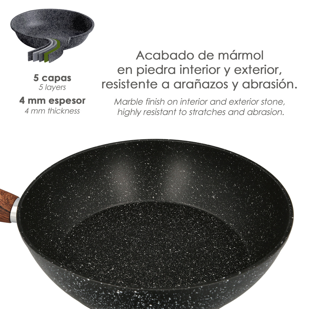 Sarten Aluminio Forjado Antiadherente Ø 24 x 5 cm. Mango Engomado / 5 capas / Acabado Piedra / Apta Para Todo Tipo de Cocinas - Imagen 4