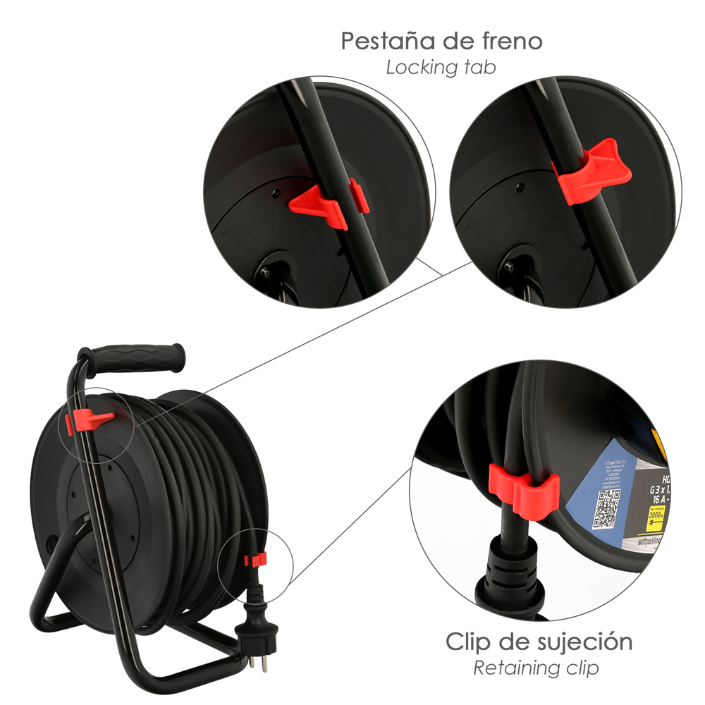 Extensible Industrial 25 metros Protección IP44 Con Tapas, Extensible Electrico, Enrollacables, Alaragadera, Cable Extensible - Imagen 3