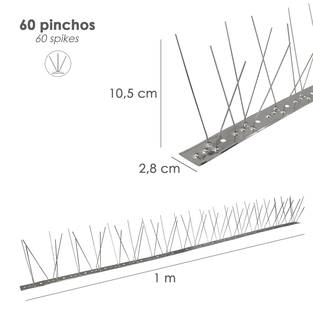 Pincho Anti Palomas / Pajaros 1 Metro Inoxidable Pincho Doble 60 Pinchos. Adaptable a Varias Posiciones - Imagen 2