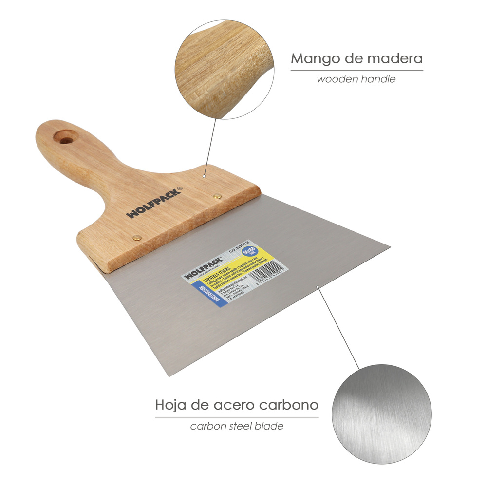 Espatula Techos Mango Madera Hoja Acero 90 x 160 mm. Aplicar Yeso, Pintora, Masillas, Pladur, etc. - Imagen 3