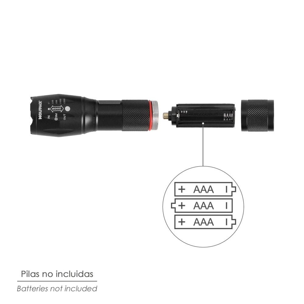 Linterna LED De Mano Aluminio A Pilas (3 AAA) 300 Lumenes 5 Watt. Con Zoom - Imagen 5