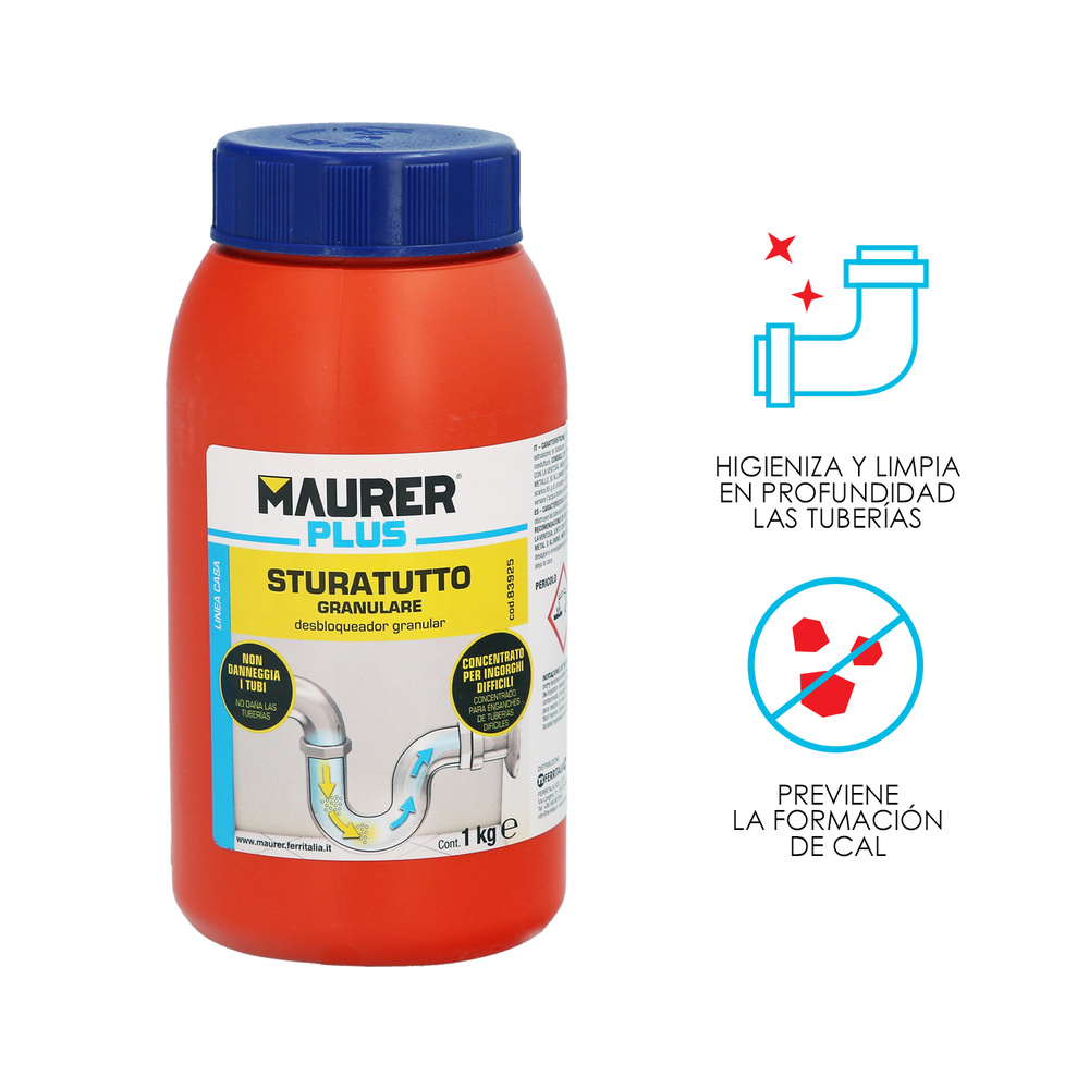 Desatascador Granular Profesional 1 Kg. Desatascador De Tuberías, Eliminador De Atascos, Limpiador De Tuberías - Imagen 5