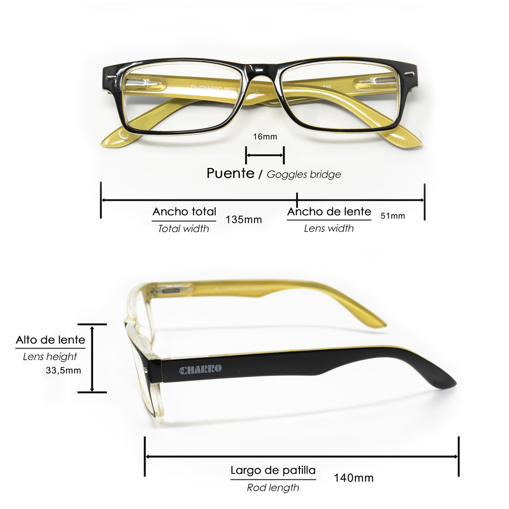 Gafas Lectura Kansas Negro / Amarillo. Aumento +2,5 Gafas De Vista, Gafas De Aumento, Gafas Visión Borrosa - Imagen 2