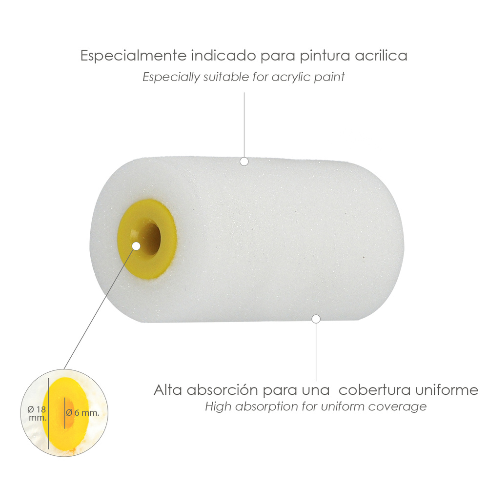 Rodillo Espuma Recambio Para Esmalte Acrilico 50 mm. Set 10 Rodillos. Rodillo Espuma, Rodillo Pintura Acrilica - Imagen 4