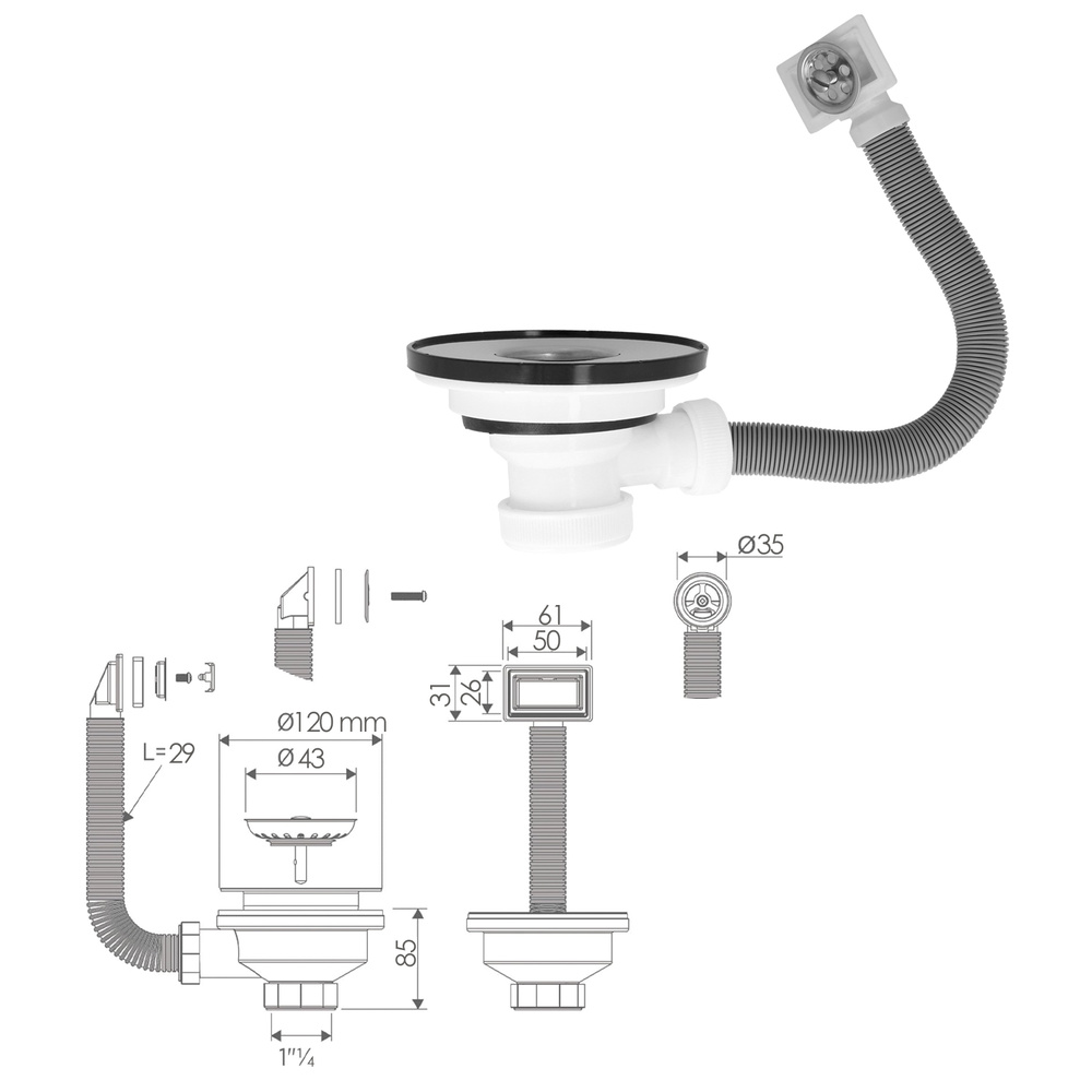 Valvula Fregadero Ø 115 Mm. 1 1/2" Altura 40 mm. Con Rebosadero - Imagen 2