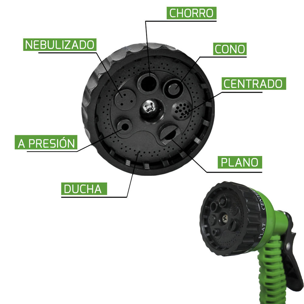 Manguera Extensible Riego Compacto 5 A 15 Metros Con Pistola 7 Posiciones - Imagen 4