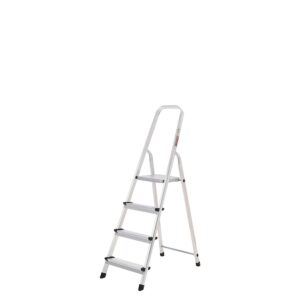 Escalera Aluminio 4 Peldaños Plegable, Uso doméstico, Antideslizante, Ligera y Resistente
