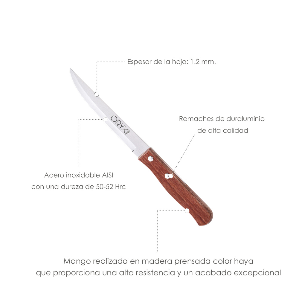 Cuchillo Montana Multiusos Hoja Lisa Acero Inoxidable 11 cm. Mango Madera (Blister 3 piezas) - Imagen 3