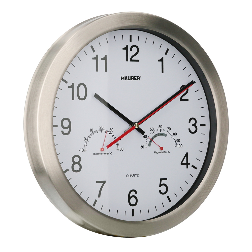 Reloj De Pared Ø 30 cm. Con Higrometro y Termometro. Frontal En Acero - Imagen 2