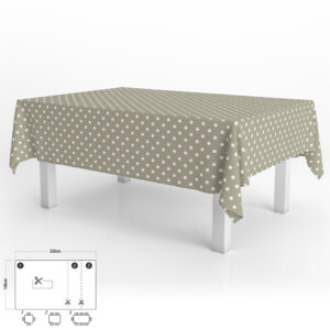 Mantel Hule Rectangular Topos Beige Impermeable Antimanchas PVC 140x250 cm. Recortable Uso Interior y Exterior