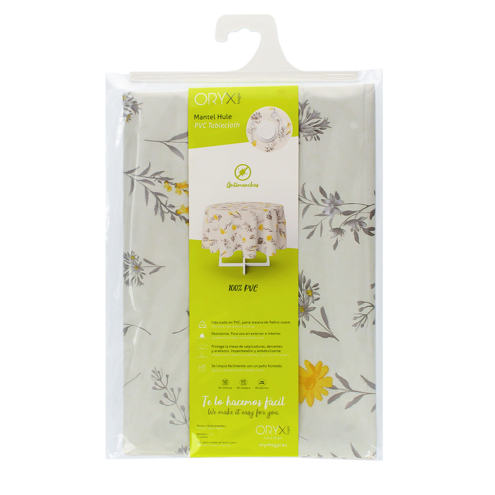 Mantel Hule Redondo Flores Amarillas Impermeable Antimanchas PVC Ø140 cm. Uso Interior y Exterior - Imagen 4