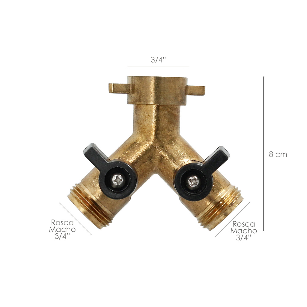 Adaptador Manguera Laton 2 Tomas Macho 3/4", Duplicador Grifo, Adaptador 2 Vias, Entrada 3/4" Hembra - Imagen 2