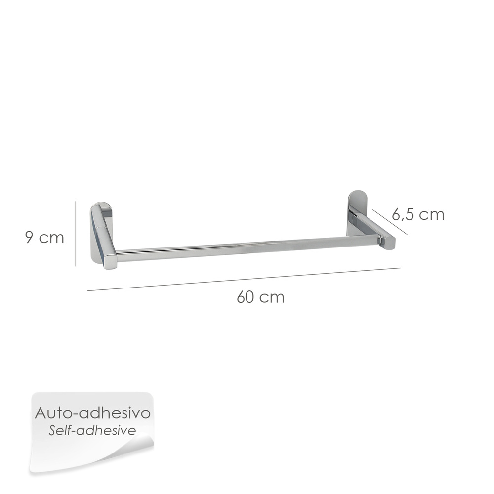 Toallero Barra 60 cm. Color Inox Con Efecto Espejo, Autoadhesivo Resistente, Porta Toallas, Toallero Adhesivo Pared/Mueble - Imagen 2