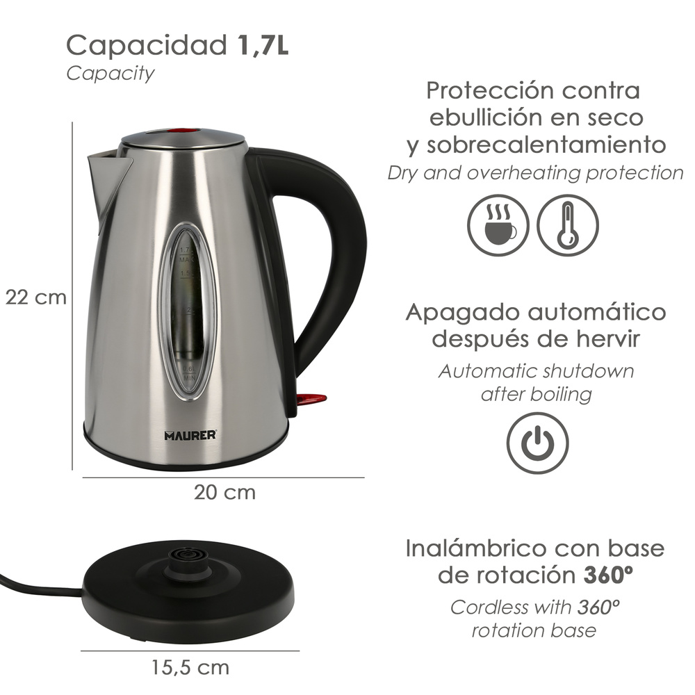 Hervidor De Agua 1,7 Litros. 2200 W. - Imagen 2