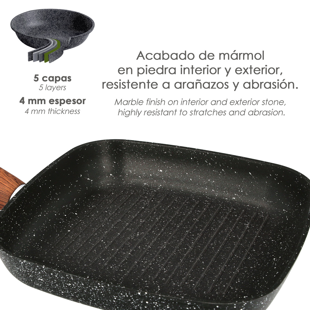 Sarten Aluminio Forjado Antiadherente 24x24x4,5 cm. Mango Engomado / 5 capas / Acabado Piedra / Todo Tipo de Cocinas / Grill - Imagen 4
