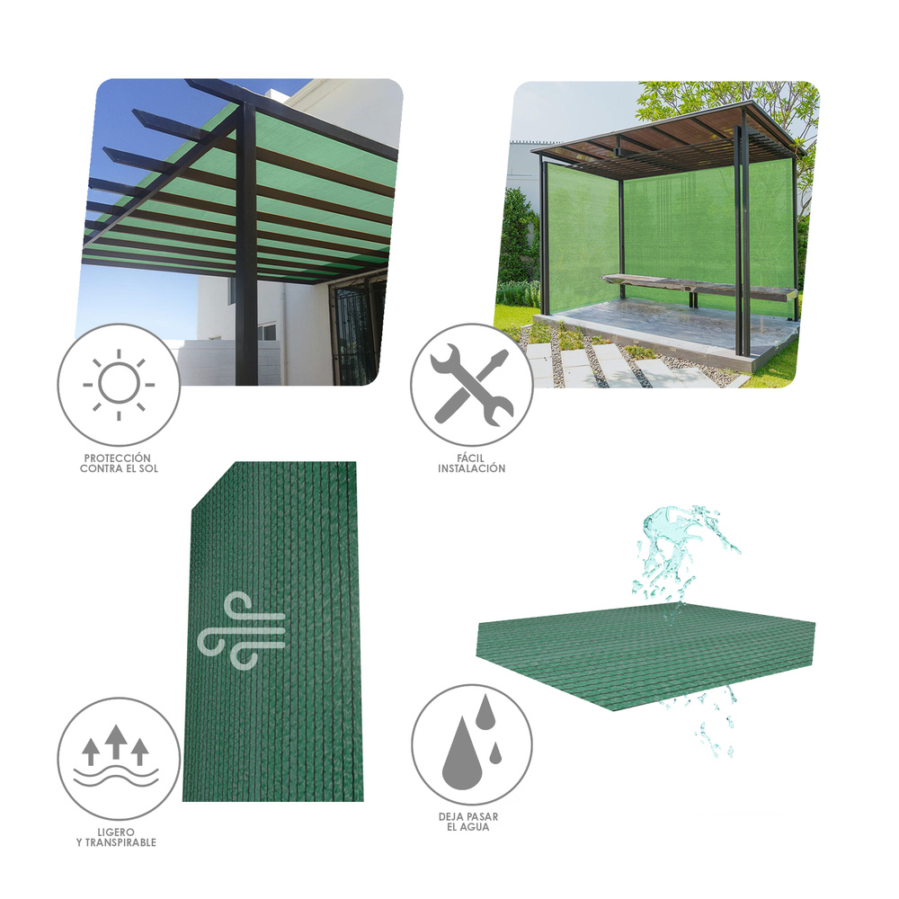 Malla Sombreo Rollo 1,5 x 10 Metros, Reduce Radiación, Protección Jardín y Terraza, Regula Temperatura, Color Verde Claro - Imagen 3