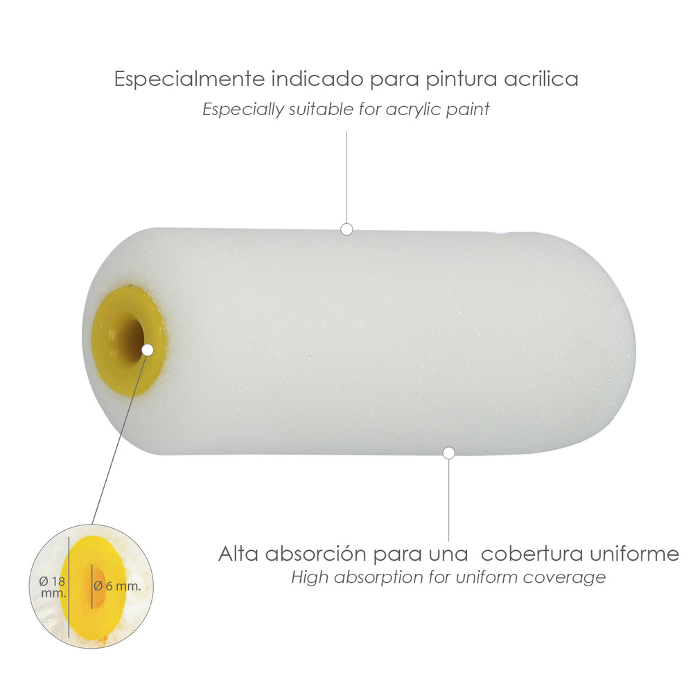 Rodillo Espuma Recambio Para Esmalte Acrilico 100 mm. Set 10 Rodillos. Rodillo Espuma, Rodillo Pintura Acrilica - Imagen 4