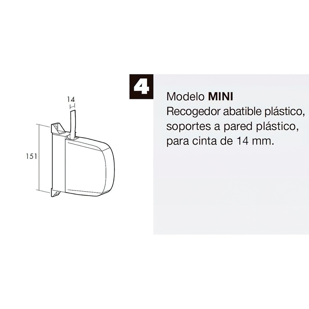 Recogedor Persiana Mini 6 Metros Abatible Cinta 14 mm. - Imagen 4