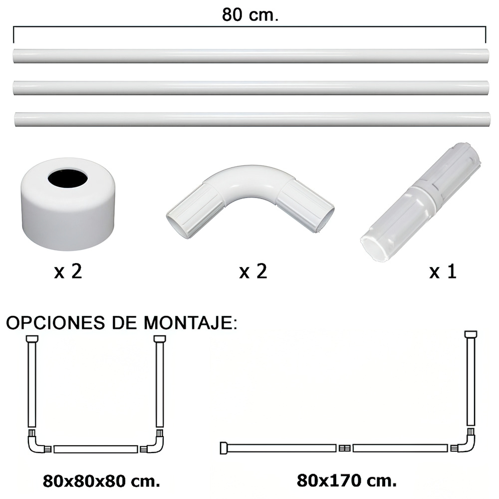 Barra Para Cortina Ducha Universal Aluminio Blanco 80 x 170 cm. - Imagen 2