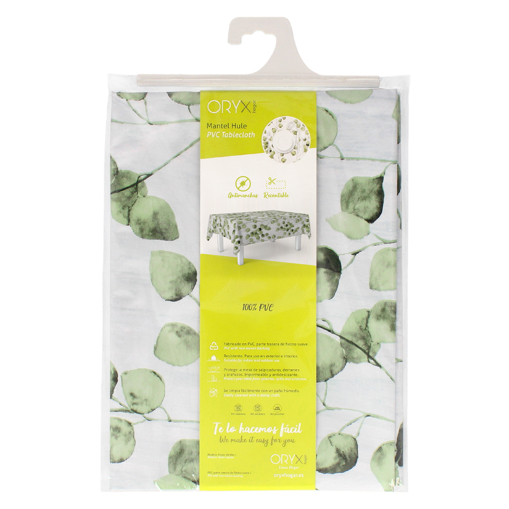 Mantel Hule Rectangular Hojas Verdes Impermeable Antimanchas PVC 140x250 cm. Recortable Uso Interior y Exterior - Imagen 4