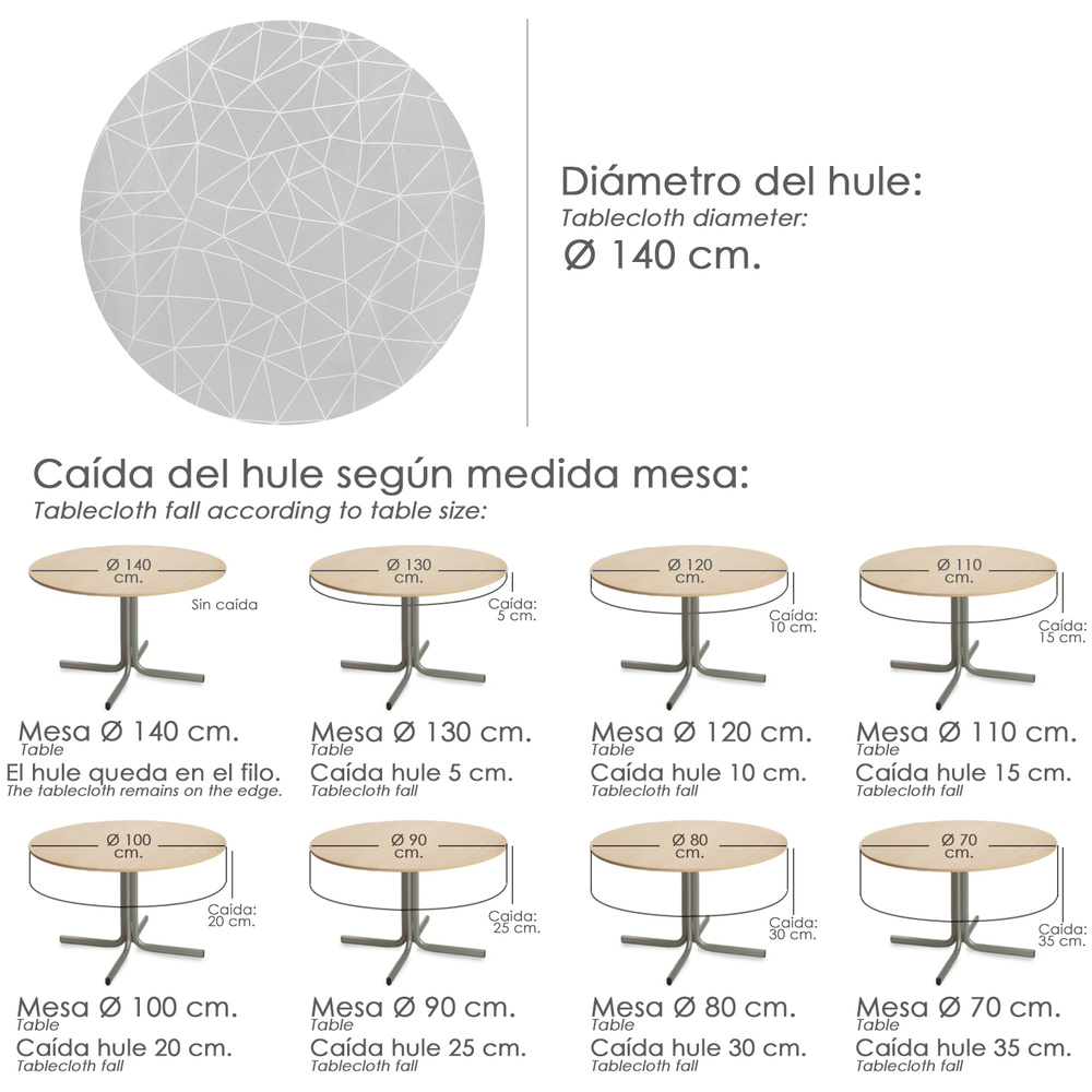 Mantel Hule Geometrico Gris Impermeable Antimanchas PVC Ø 140 cm. Uso Interior y Exterior - Imagen 5