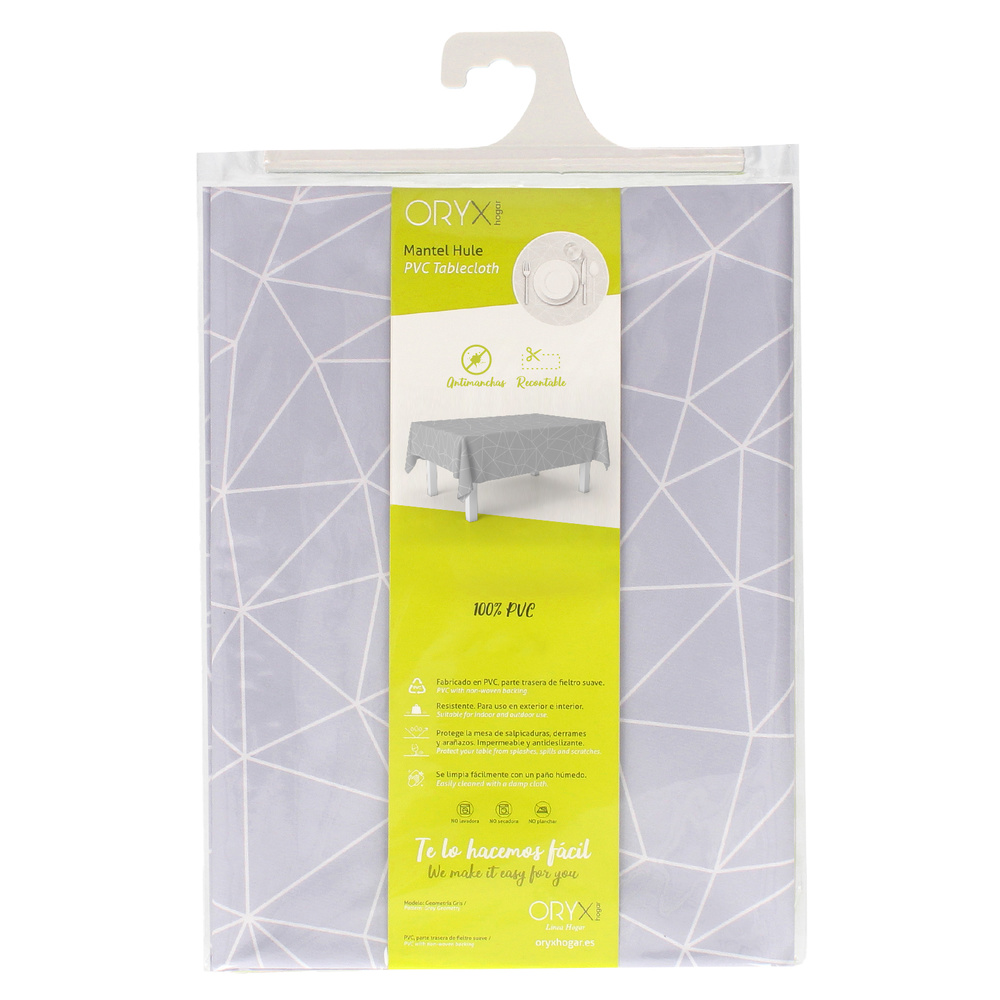 Mantel Hule Rectangular Geométrico Gris Impermeable Antimanchas PVC 140x250 cm. Recortable Uso Interior y Exterior - Imagen 4
